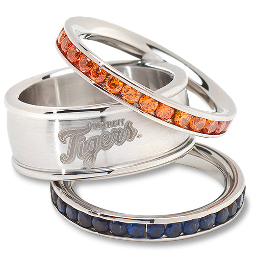 DETROIT TIGERS TEAM LOGO CRYSTAL STACKED RING SET SIZE 6
