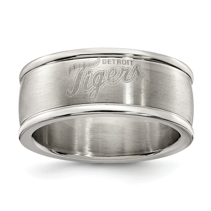 DETROIT TIGERS STAINLESS STEEL LOGO BAND RING SIZE 9