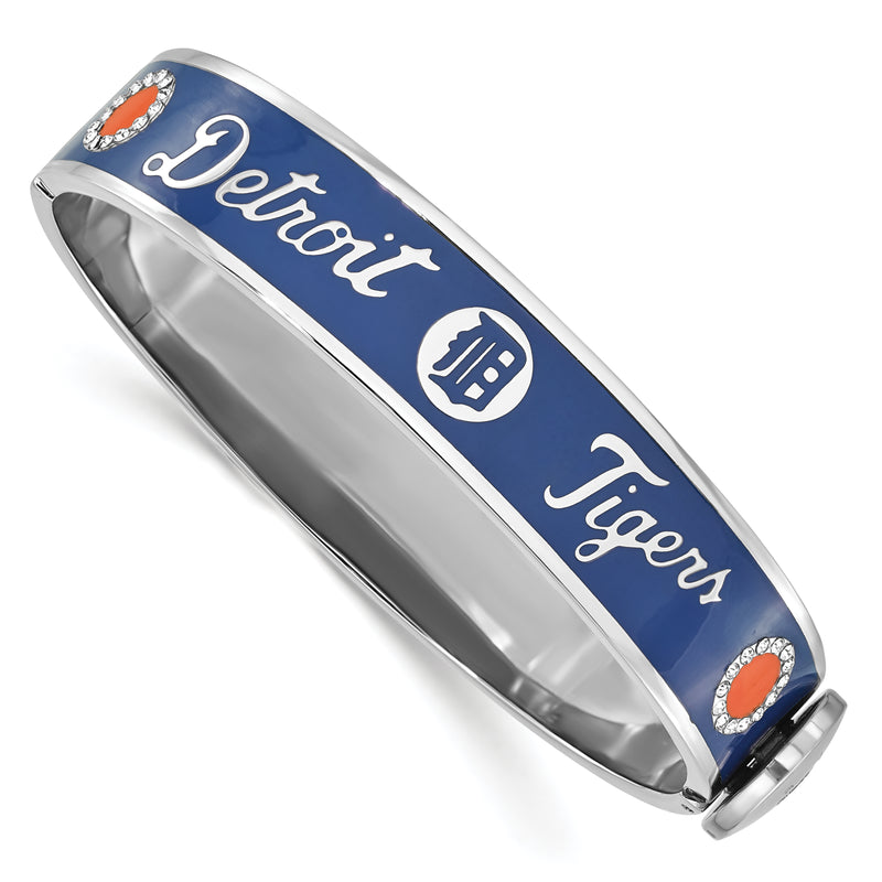 Stainless Steel MLB Detroit Tigers Crystal & Enamel Hinged Bracelet