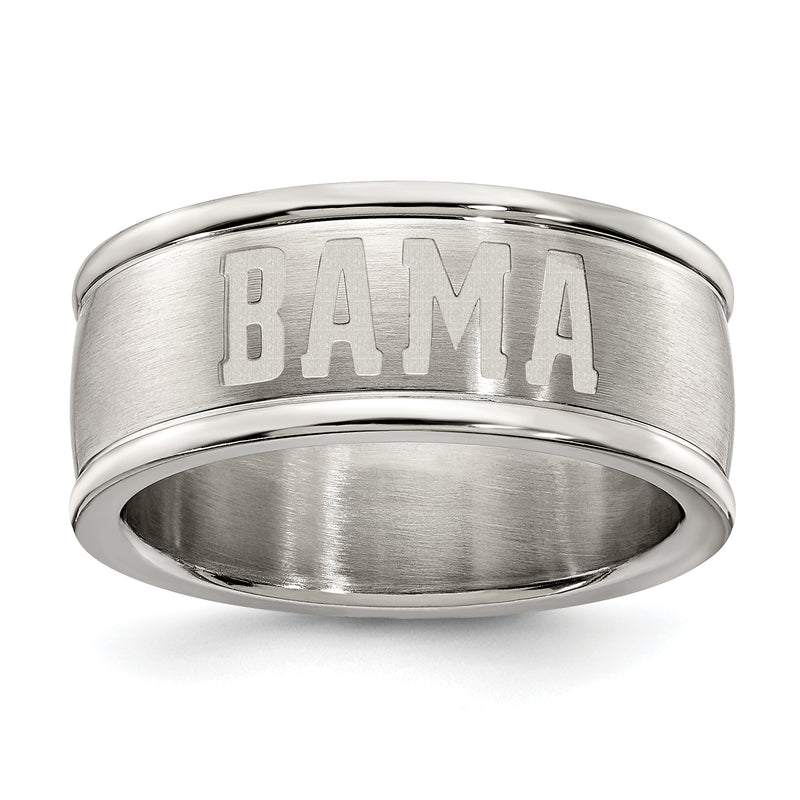 UNIV OF ALABAMA STAINLESS STEEL LOGO BAND RING SIZE 6