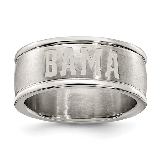 UNIV OF ALABAMA STAINLESS STEEL LOGO BAND RING SIZE 6
