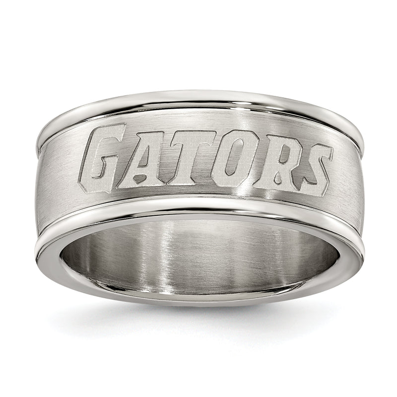 UNIV OF FLORIDA STAINLESS STEEL LOGO BAND RING SIZE 7
