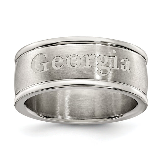 UNIV OF GEORGIA STAINLESS STEEL LOGO BAND RING SIZE 6