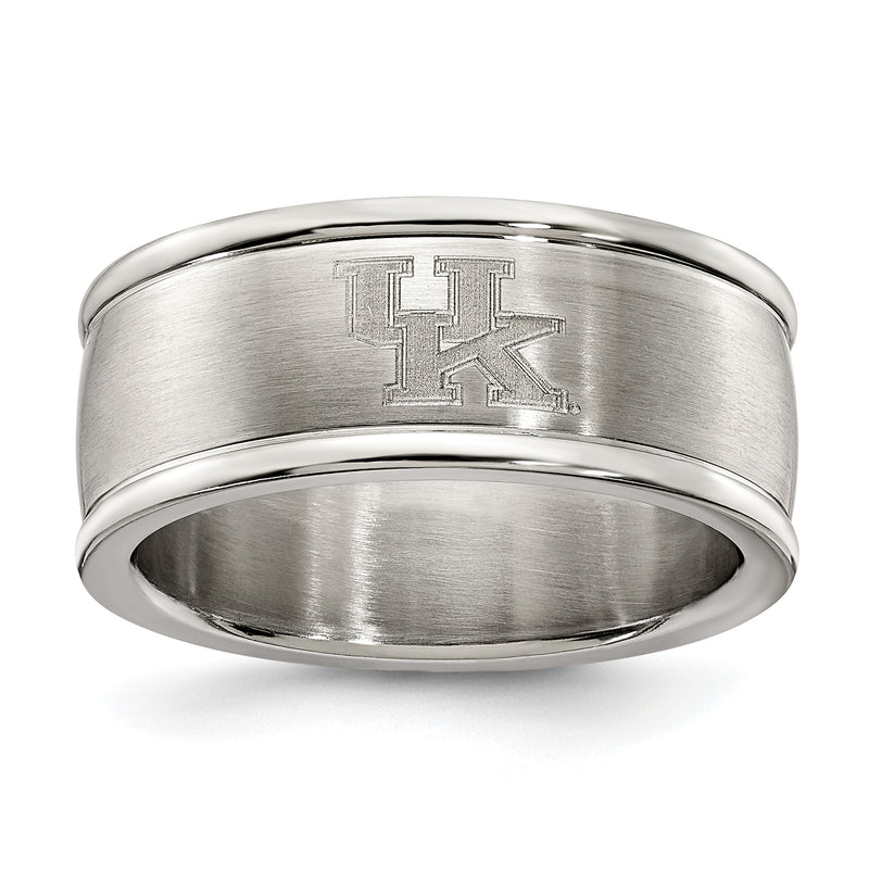 UNIV OF KENTUCKY STAINLESS STEEL LOGO BAND RING SIZE 6