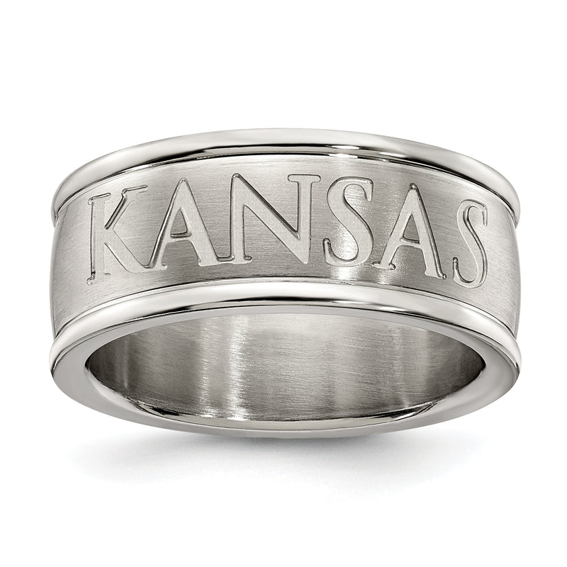 UINV OF KANSAS STAINLESS STEEL LOGO BAND RING SIZE 6
