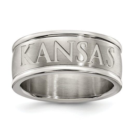 UINV OF KANSAS STAINLESS STEEL LOGO BAND RING SIZE 9