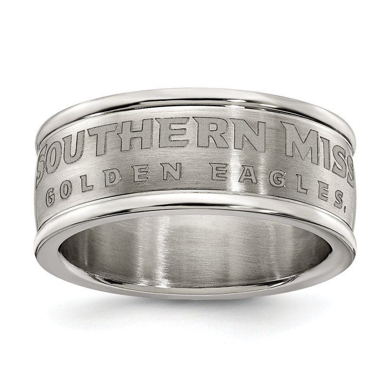 UNIV OF SOUTHERN MISS STAINLESS STEEL LOGO BAND RING SIZE 6