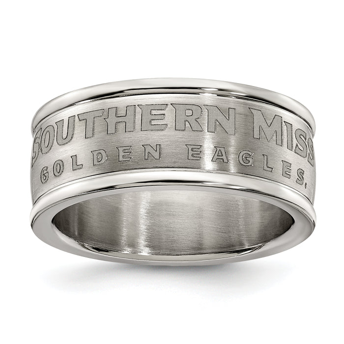 UNIV OF SOUTHERN MISS STAINLESS STEEL LOGO BAND RING SIZE 8