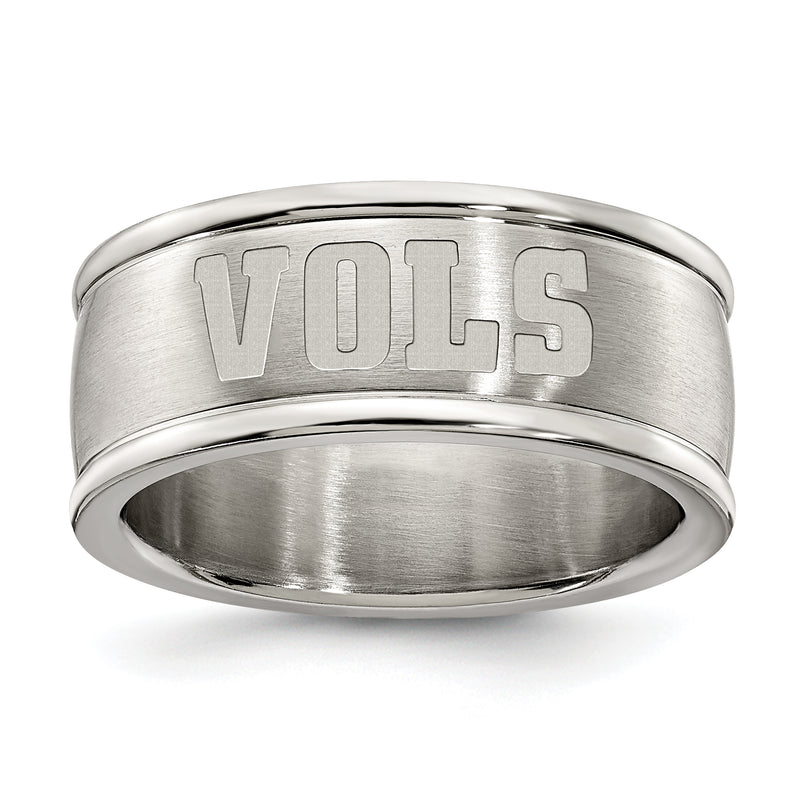 UNIV OF TENNESSEE STAINLESS STEEL LOGO BAND RING SIZE 6