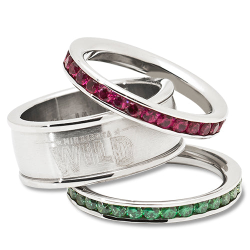 MINNESOTA WILD TEAM LOGO CRYSTAL STACKED RING SET SIZE 6