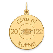 Class Of Graduation Personalized Gold Pendant With Cap.