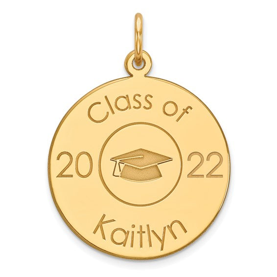 Class Of Graduation Personalized Gold Pendant With Cap.