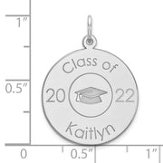 Class Of Graduation Personalized Silver Pendant With Cap. The pendant is shown on a ruled background.