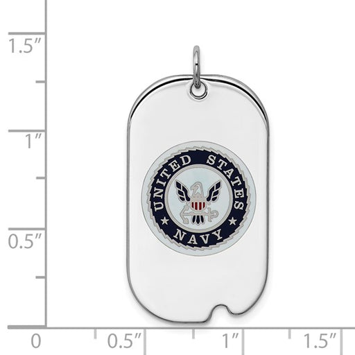 Sterling Silver Rhodium-plated U.S. Navy Dog Tag showing measurements