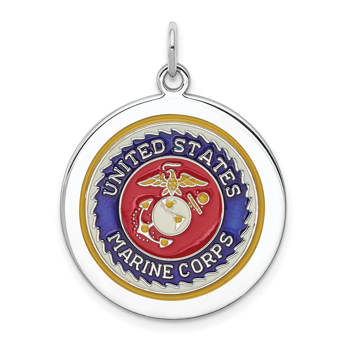 Sterling Silver Rhodium-plated US Marine Corps Disc