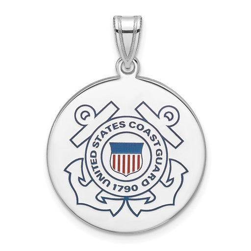 Sterling Silver Rhodium-plated US Coast Guard Disc
