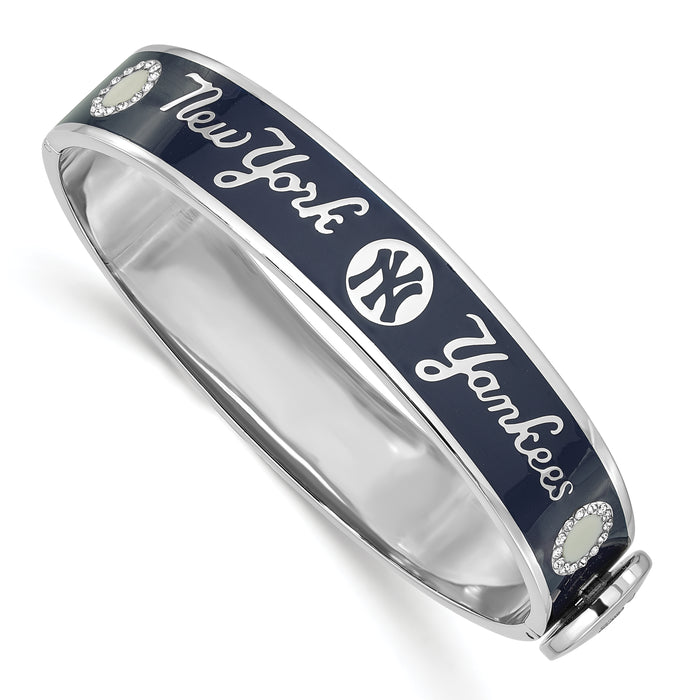 Stainless Steel MLB New York Yankees Enameled & Crystal Hinged Bangle