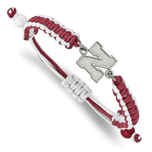 Stainless Steel LogoArt University of Nebraska Letter N Adjustable Cord Bracelet