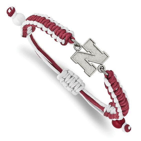Stainless Steel LogoArt University of Nebraska Letter N Adjustable Cord Bracelet
