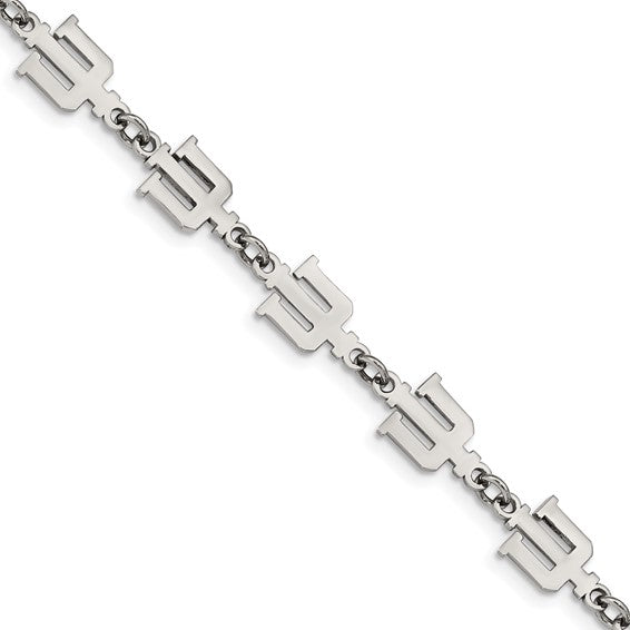 Stainless Steel LogoArt Indiana University I-U Link 7 inch Bracelet with 1.5 inch Extender