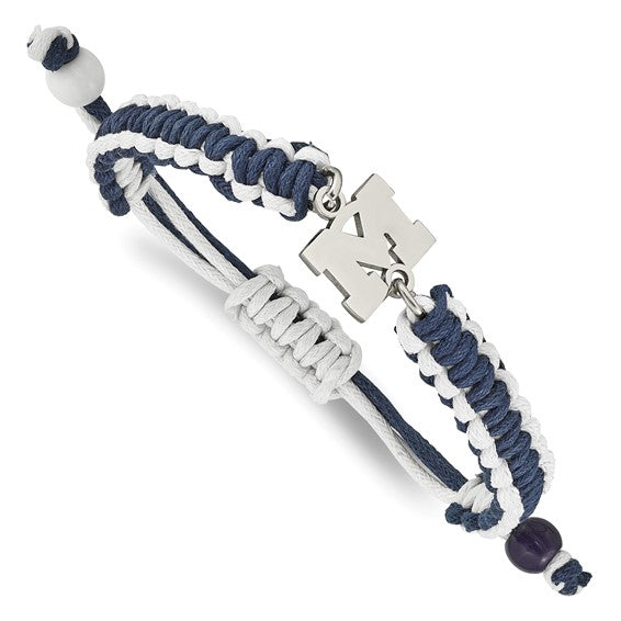 Stainless Steel LogoArt University of Michigan Letter M Adjustable Cord Bracelet