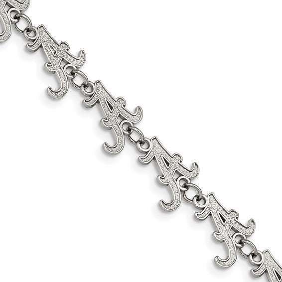 Stainless Steel LogoArt University of Alabama Letter A Link 7 inch Bracelet with 1.5 inch Extender