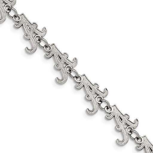 Stainless Steel LogoArt University of Alabama Letter A Link 7 inch Bracelet with 1.5 inch Extender