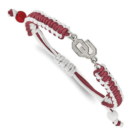 Stainless Steel LogoArt University of Oklahoma O-U Adjustable Cord Bracelet