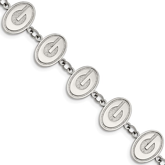 Stainless Steel LogoArt University of Georgia Letter G Link 7.75 inch Bracelet with 1.5 inch Extender