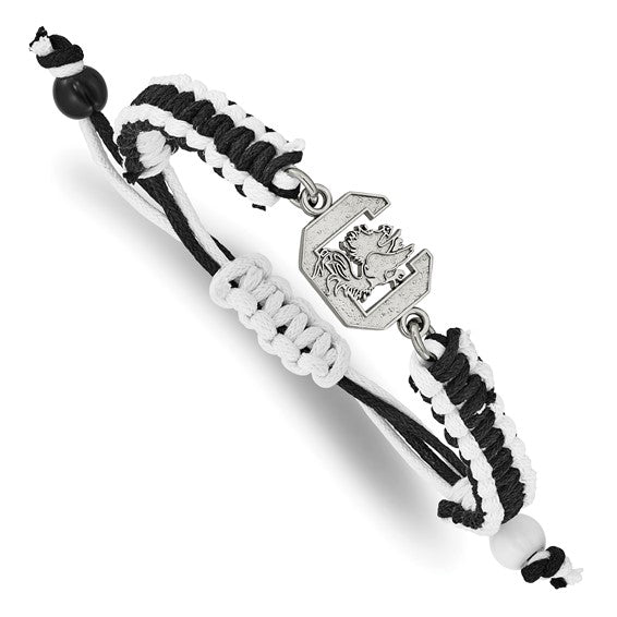 Stainless Steel LogoArt University of South Carolina Adjustable Black Cord Bracelet