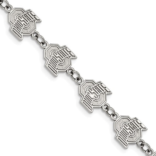 Stainless Steel LogoArt The Ohio State University Logo Link 7 inch Bracelet with 1.5 inch Extender