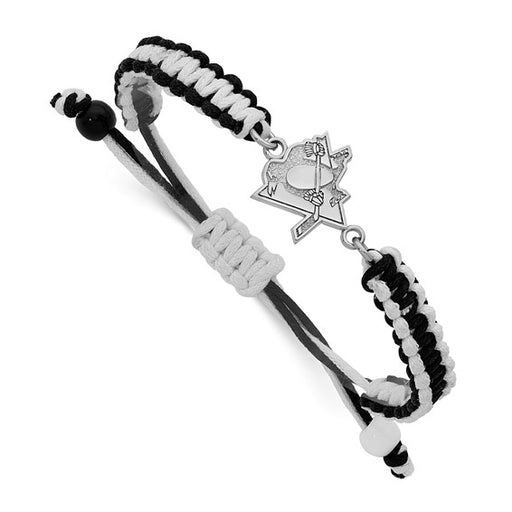 Stainless Steel NHL LogoArt Pittsburgh Penguins Adjustable Cord Bracelet