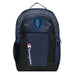 The 101st Airborne Champion Backpack in dark blue and black showcases a "Champion" logo, a mesh side pocket, a top handle and a 101st Airborne logo on the front. Crafted from water-resistant material, this sports backpack is ideal for all-weather use.