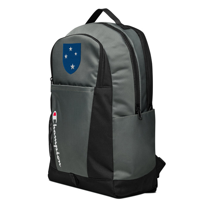 The 23rd Infantry Division Champion Backpack, viewed from a right side tilt, features multiple compartments including a front pocket.