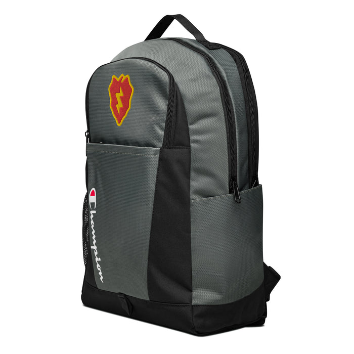 The 25th Infantry Division Champion Backpack, viewed from a right side tilt, features multiple compartments including a front pocket.