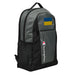 The Ukrainian Flag Champion Backpack, viewed from a left side tilt, shows multiple compartments including a front pocket .