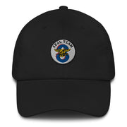 A black Seal Team 8 Hat with the logo on the front.  The hat has a curved visor and an adjustable strap at the back.