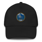 A black Seal Team 4 Hat with the logo on the front.  The hat has a curved visor and an adjustable strap at the back.