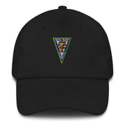 A black blue Seal Team 7 Hat with the logo on the front.  The hat has a curved visor and an adjustable strap at the back.