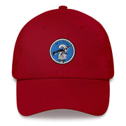 A cranberry colored Seal Team 2 Hat with the logo on the front.  The hat has a curved visor and an adjustable strap at the back.