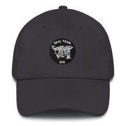 A dark grey Seal Team 6 Hat with the logo on the front.  The hat has a curved visor and an adjustable strap at the back.