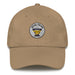 A khaki colored Seal Team 5 Hat with the logo on the front.  The hat has a curved visor and an adjustable strap at the back.