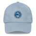 A light blue Seal Team 2 Hat with the logo on the front.  The hat has a curved visor and an adjustable strap at the back.