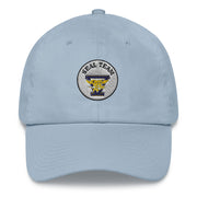 A light blue Seal Team 5 Hat with the logo on the front.  The hat has a curved visor and an adjustable strap at the back.