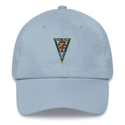 A light blue Seal Team 7 Hat with the logo on the front.  The hat has a curved visor and an adjustable strap at the back.