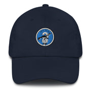 A navy blue Seal Team 2 Hat with the logo on the front.  The hat has a curved visor and an adjustable strap at the back.