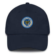 A navy blue Seal Team 10 Hat with the logo on the front.  The hat has a curved visor and an adjustable strap at the back.