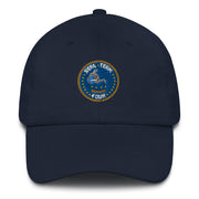 A navy blue Seal Team 4 Hat with the logo on the front.  The hat has a curved visor and an adjustable strap at the back.