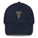 A navy blue Seal Team 7 Hat with the logo on the front.  The hat has a curved visor and an adjustable strap at the back.