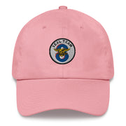 A pink Seal Team 8 Hat with the logo on the front.  The hat has a curved visor and an adjustable strap at the back.